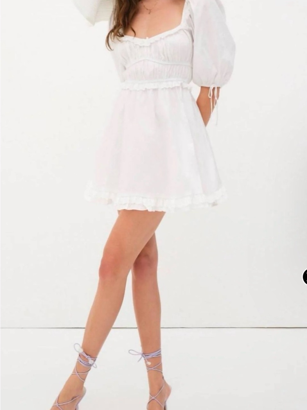 For Love & Lemons Jackson Mini Dress Size L White Puff-Sleeve